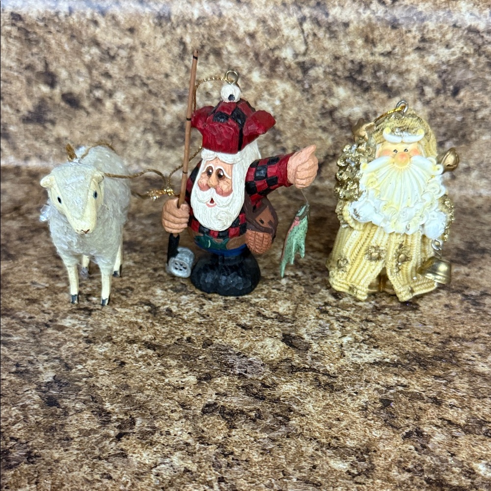 Festive Santa and Sheep Holiday Ornaments Set